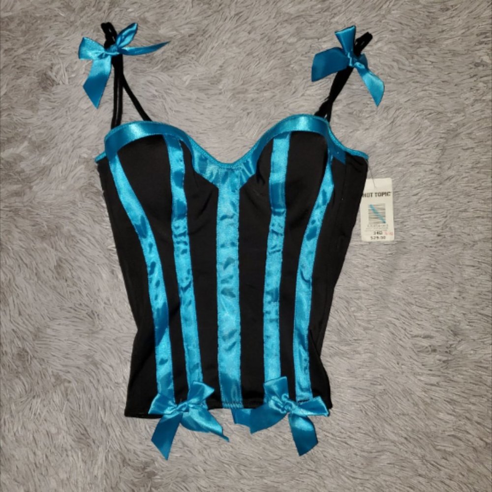 Satin Blue and Black Striped Hot Topic Corset NWT